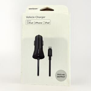 Verizon black 2.4A Coiled Lighting Car Charger for Apple Devices VPC24LGHT-M New